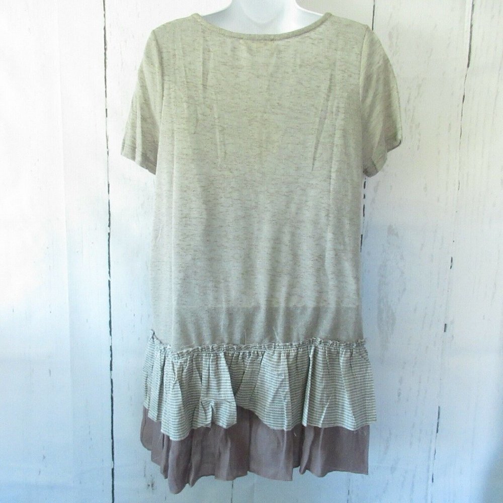 Easel Tunic Top Slub Tiered Ruffle Stripe T Shirt - Picture 6 of 8